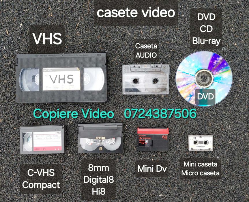 Transfer copiere casete video VHS, MiniDv, Hi8, Digital8, DVD pe Stick