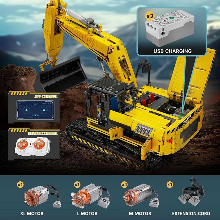 Set constructie, excavator, jucarie tip lego technic, Mould King