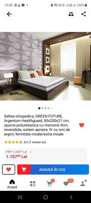 Saltea spuma cu Memorie 200x90x21 cm, Husa cu ioni de argint, NOUA