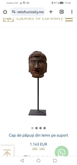 Cap de papusa vintage din lemn