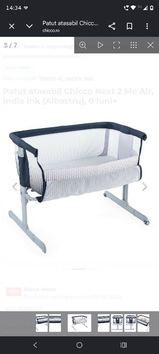 Patut atasabil Chicco Next 2 Me Air, India Ink (Albastru), 0 luni+