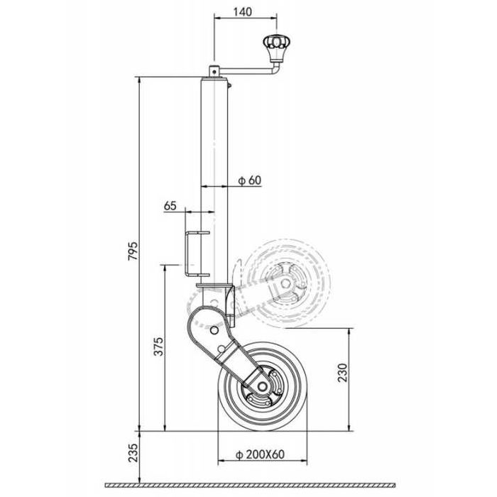 НОВО Маневрено опорно колело за ремарке каравана и платформа до 300 кг