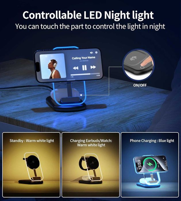 3-в-1 магнитна безжична зарядна станция за Apple устройства