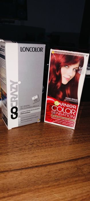 Set vopsea roșcat (cherry red) și cremă decolorantă. Noi. Sigilate.