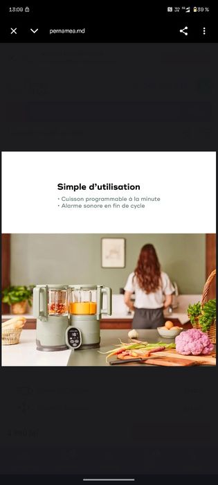 Robot multifunctional Nutribaby Glass 4 in 1 din sticla si otel inoxidabil Celadon Green, Babymoov