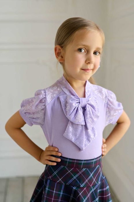 Uniforme scolare: bluza de scoala mov/lila eleganta cu funda mare