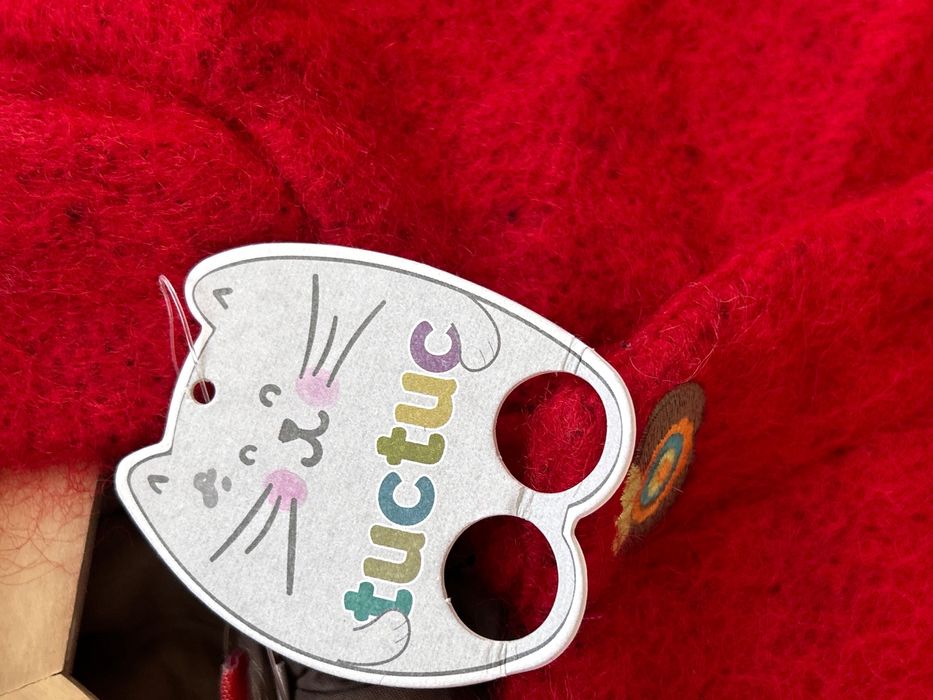 Ново разкошно червено вълнено палте с качулка Tuc Tuc