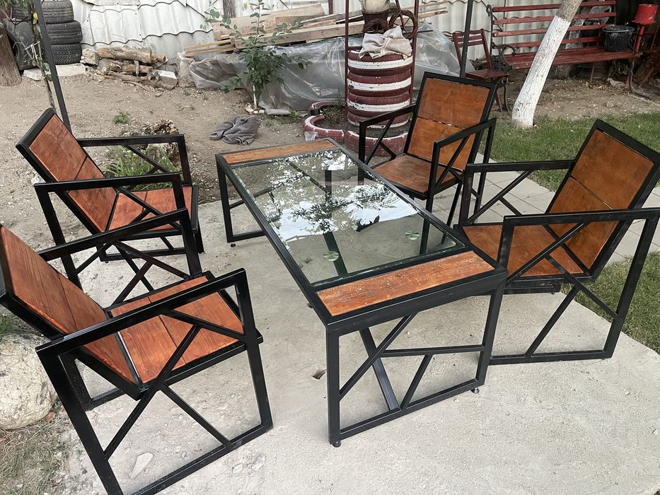 Set masă + 4 scaune stil industrial – lucrat manual