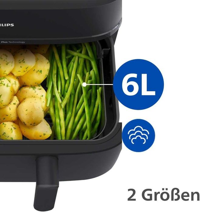 ПРОМО Нов 2г Гаранция Фритюрник с Горещ Въздух Airfryer Philips NA550/00 с Двойна Кошница