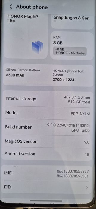 Vând Honor Magic 7 Lite 512 Gb