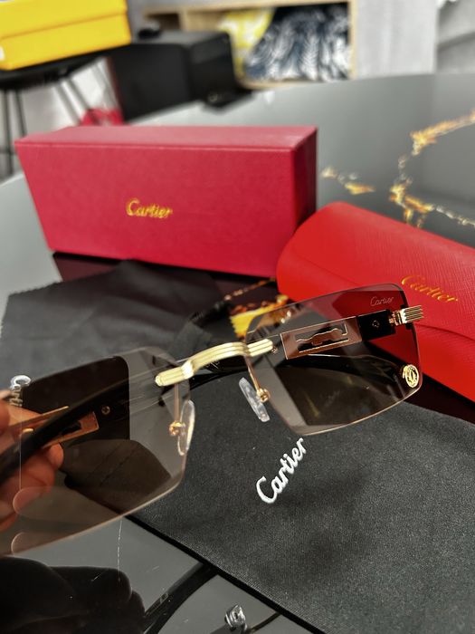 Ochelari de soare Cartier Santos Rimless Gold Black Luxury UV Unisex cu cutie