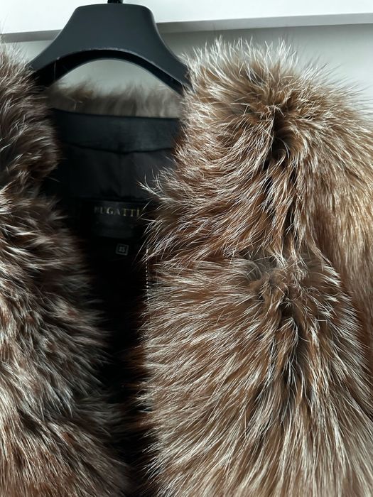 Jachetă damă din piele cu blană naturală d vulpe, elegantă, mărimea XS