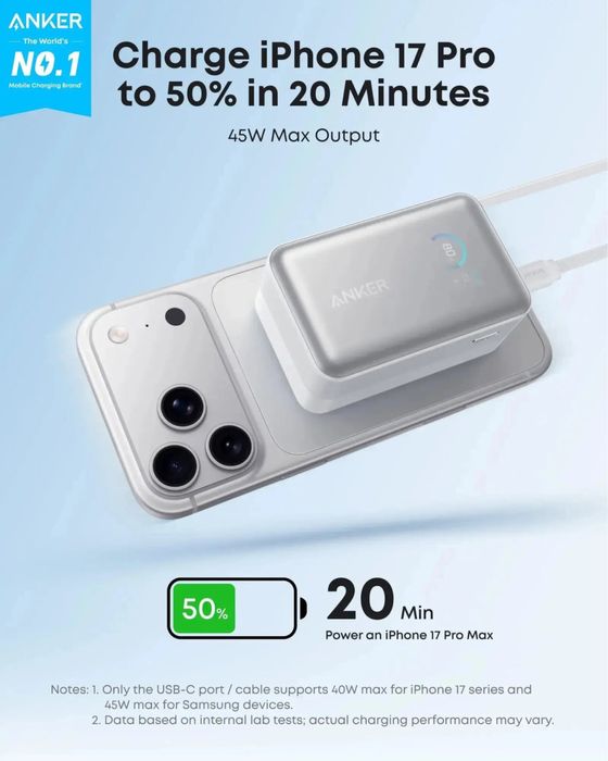 Anker Nano Power Bank 10000mAh 45W with Built-In Cable A1638