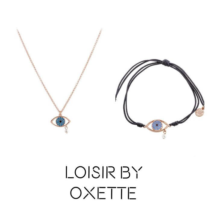 Комплект на Oxette колие и гривна в розово злато със синьо око