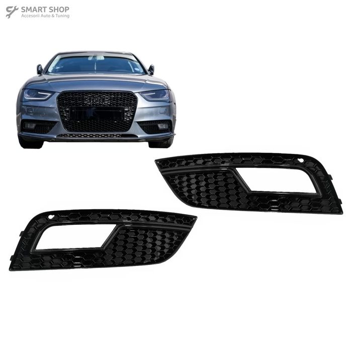 Grile Proiector Audi A4 B8 facelift (2012-2015) RS4 Design Negru Lucio