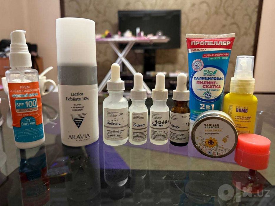 Большой набор ухода за лицом: The Ordinary + ARAVIA + SPF + пилинги