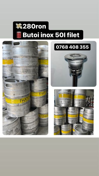 Butoaie inox 50/60l cu filet si robinet bere vin