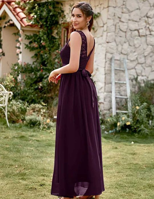 Rochie elegantă de seară Berylove, dantelă și șifon, mov