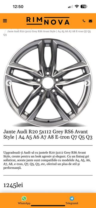 Jante Audi R20,compatibile cu : A4,A5,A6,A7,A8,Q3,Q5,Q7,Q8