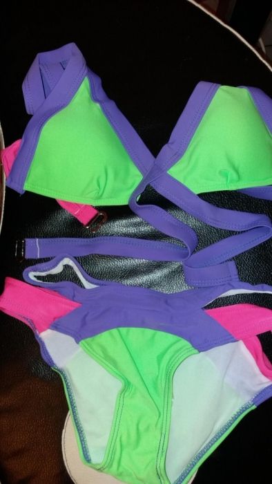 Costum de baie bandage intreg monokini neon