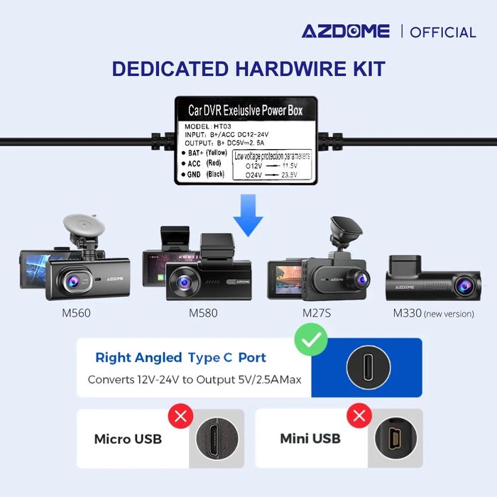 Комплект для подключения Azdome HT03 USB-C