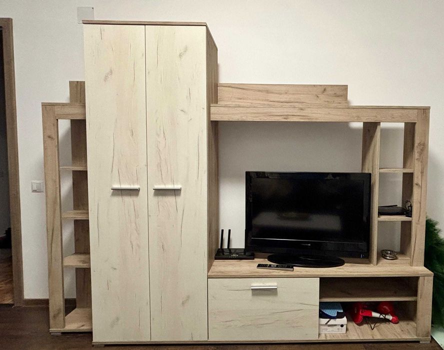 Biblioteca living stejar gri + stejar alb