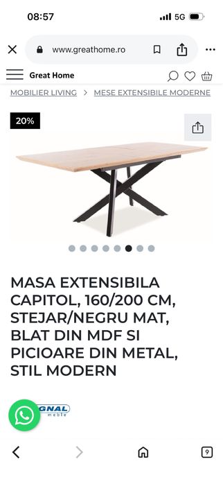 Masa extensibila 160/200 cm stejar/picioare spider negru mat