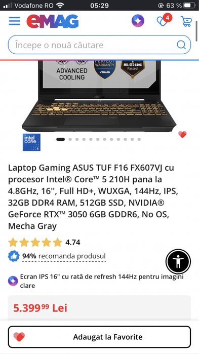 Laptop gaming asus tuf f16 32 ram NOU GARANTIE 2 ani