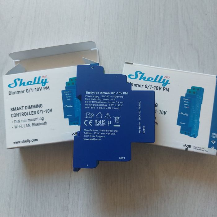 Shelly Pro Dimmer 0/1-10V PM | Професионален LAN/Wi-Fi Димер с Енергомер | DIN шина