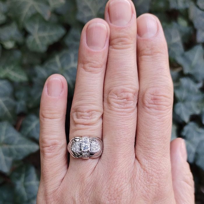 inel stil tank, aur 14k, diamante naturale, certif.