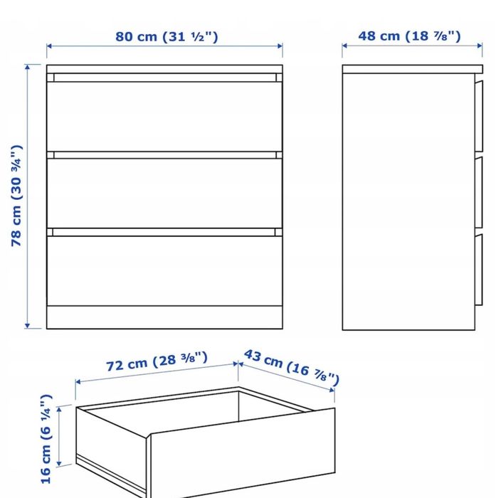 Comoda 3 sertare Malm Ikea