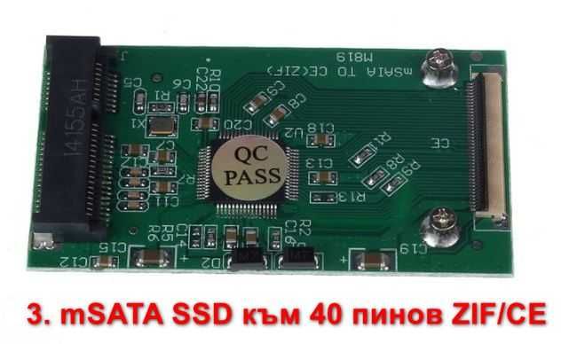 Адаптер от mSATA SSD към 2.5"SATA / 1.8" Micro SATA / 40 пинов ZIF/CE