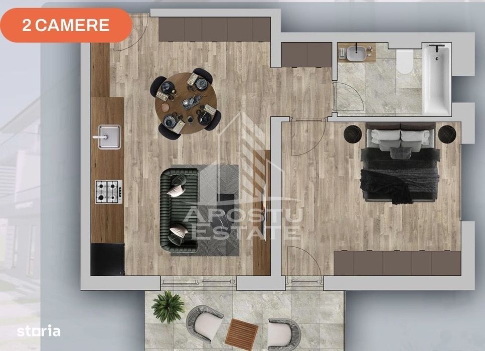 Apartament de vânzare cu 2 camere în Chisoda/Giroc