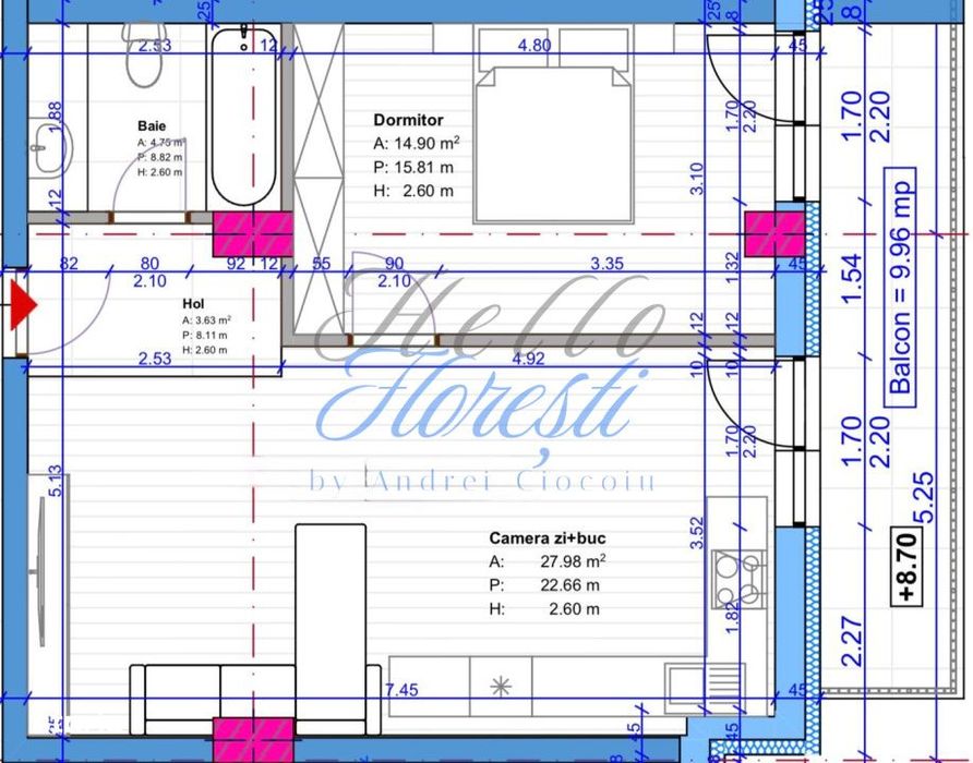Apartament cu 2 camere, terasa in Floresti zona Terra