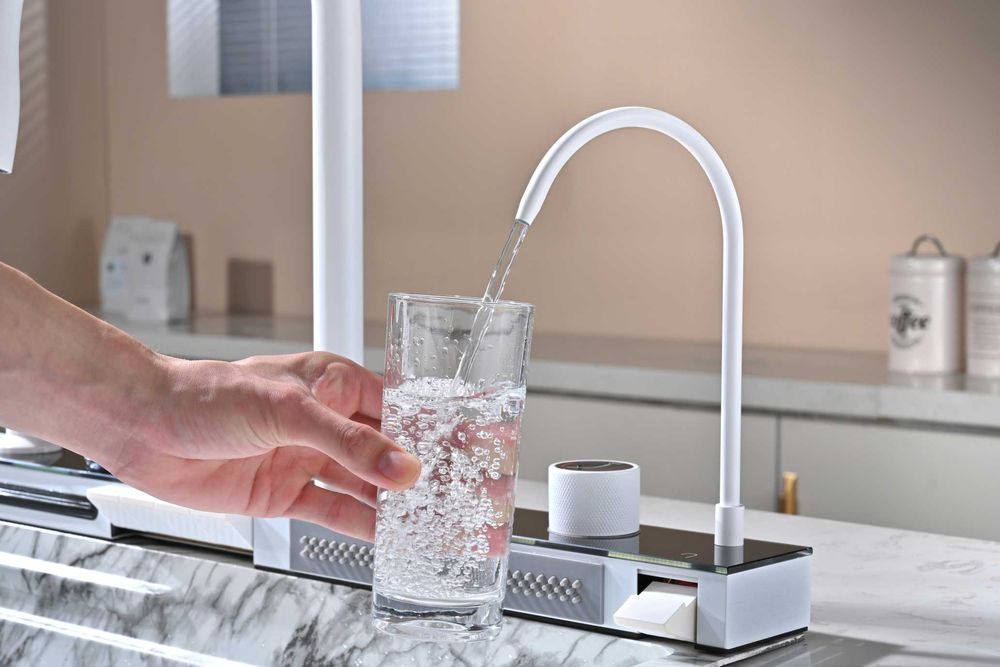 Бял мрамор - Мултифункционална кухненска мивка с двоен водопад