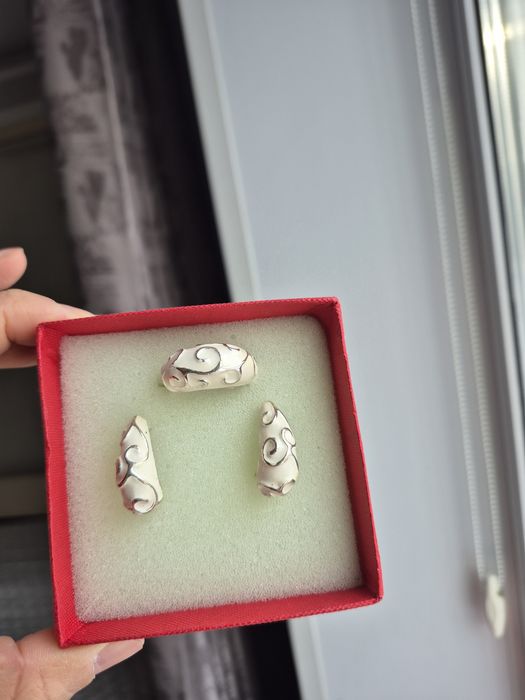 Комплект серебро серьги, кольцо 925.