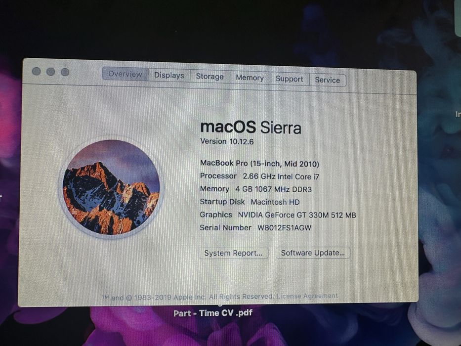 MacBook Pro 15 inch - mid 2010 - 4 GB DDR 3- Intel core i7 - 2.66 Ghz