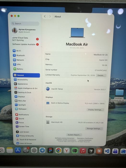 Macbook Air 15,3 M4 16/256