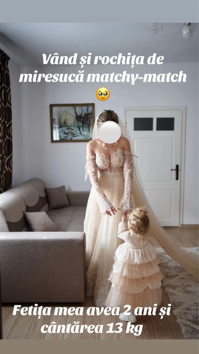 Rochie mireasa 2in1 cu trena detasabila