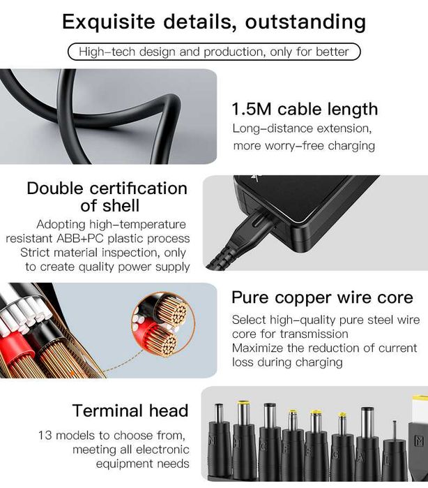 Yesido CG11E 65W 15в1 Универсальное зарядное устройство для ноутбуков