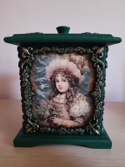 Cutie vintage Craciun, din lemn