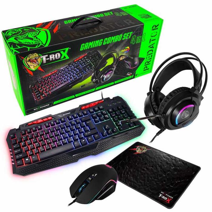 Гейминг Комплект 4в1 ROXPOWER, T-ROX PREDATOR, RGB, черен