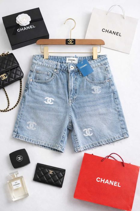 къси дънкови панталони панталонки шорти шанел сини chanel светли