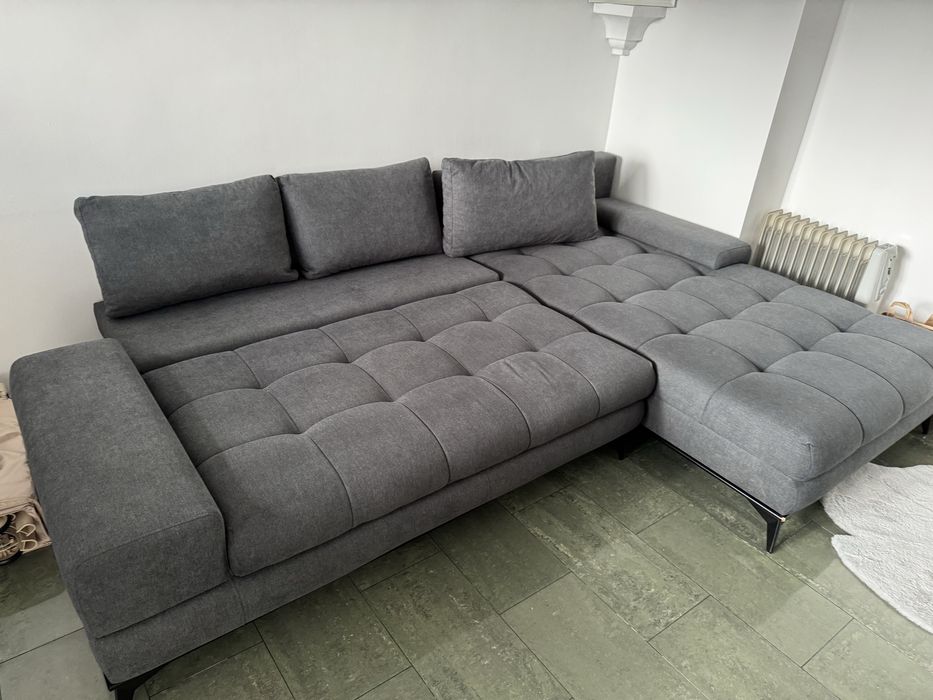 Тъмно сива холна гарнитура Ле Фигаро Ляв Ъгъл с Ф-Я сън и ракла