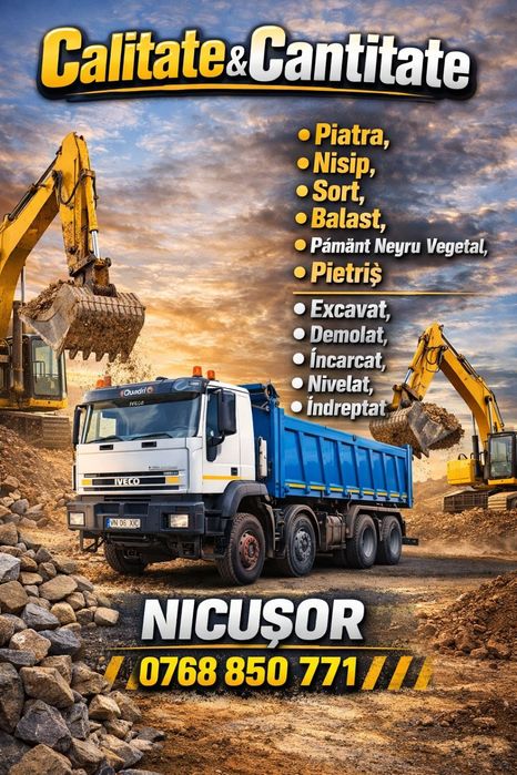 Nisip natural, nisip concasat pentru șape,balast, sorturi, piatră umpl