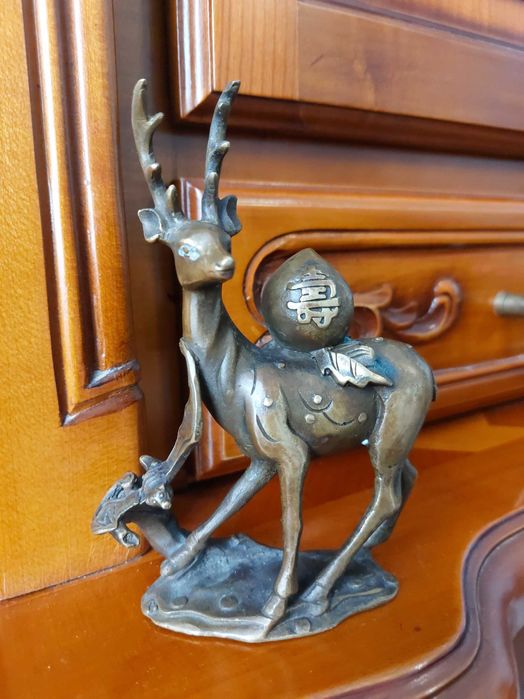Sculptura Chineza Deosebita Bronze Yuanbao Sika! Foarte Rar!