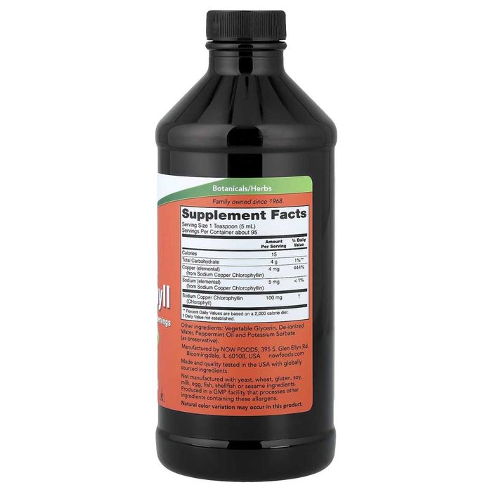 NOW Foods, жидкий хлорофилл, аромат натуральной мяты, 473 мл. Hlorofil