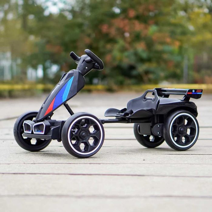 Go-Kart electric pentru copii 70W, 12V 4.5Ah, roti moi si telecomanda, culoare gri