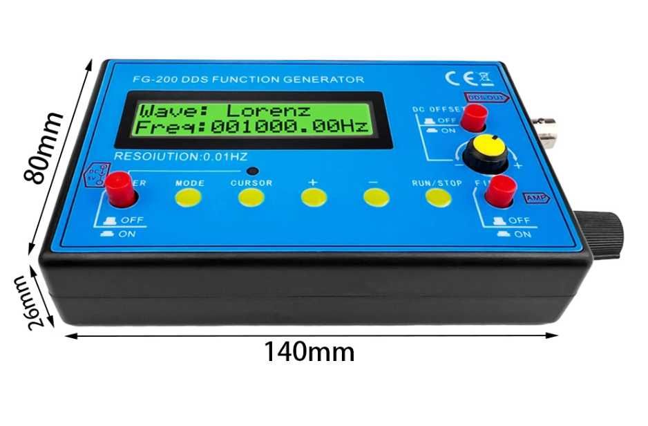 FG-200 Функционален Сигнал Генератор на Сигнал Източник 0.01Hz-500KHz Честотен Брояч DDS Функция Синусоидална + Квадратна + Трионна Форма на Вълната
