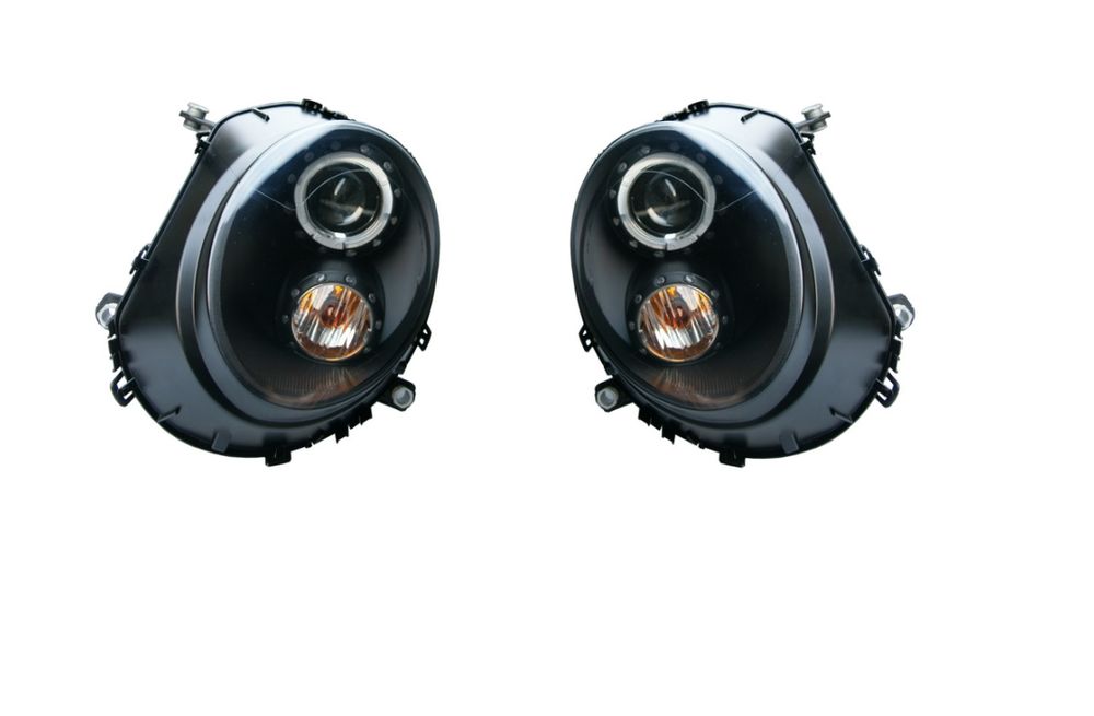 Set faruri tuning Mini ONE/Cooper/Clubman/Clubvan/Coupe/Roadster/Cabrio (R55/56/57/58/59), 07.2007-2012, cu LED daytime running light; H9; manual; negru, transparent; Tuning; SAE; halogen